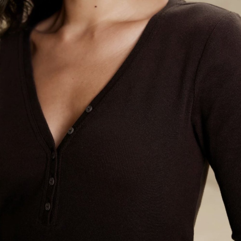 NWT! Banana Republic Ribbed Elbow Sleeve Shirt, XL, Costa Coffee - Picture 3 of 3
